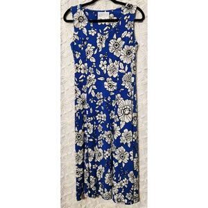 Julian Taylor Dress Womens 8 Fit & Flare Floral Stretch‎ Knit Royal Blue White